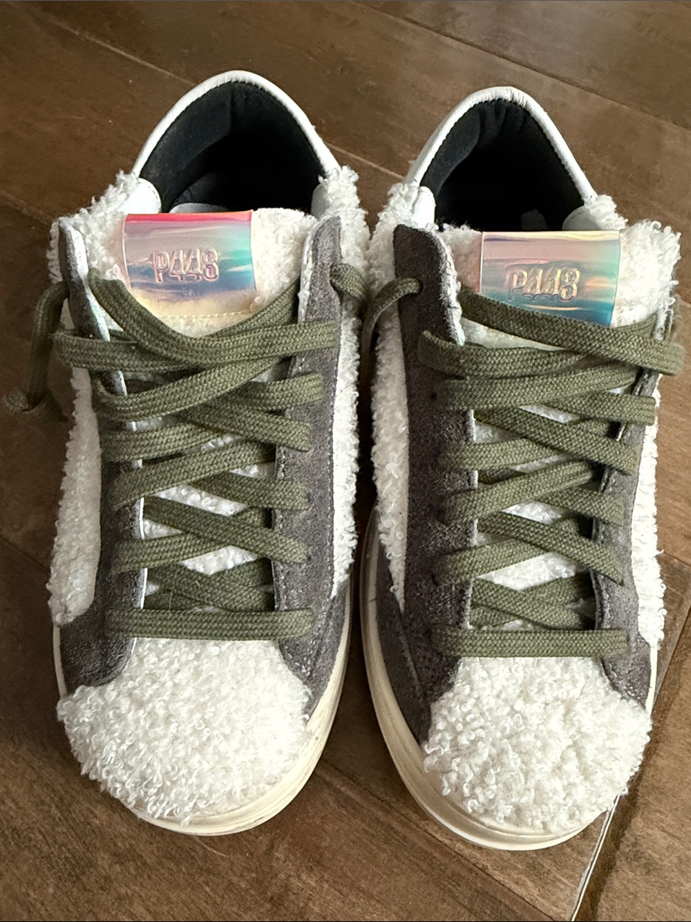 P448 Olive & Cream Sherpa Low-Top Sneakers